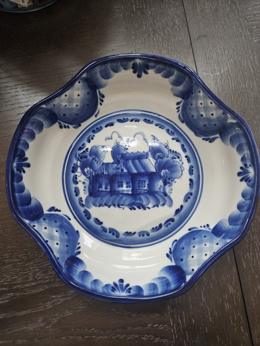 VTG Gzhel Russian Porcelain Pelmeni Bowl Hand Painted Blue White Signed Isaev